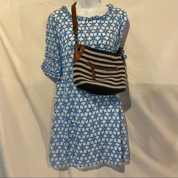 The Sak Indio Hand-crocheted striped woven bag cream navy leather shoulder bag - Picture 2 of 12